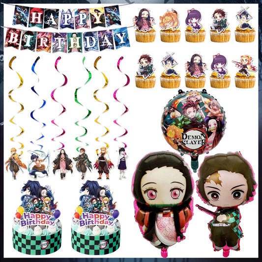 Kimetsu No Yaiba Cake Toppers Demon Slayer Theme Cake Decor For Baby Shower Kids Boys Birthday Party Cake Flag Decorations Good Vibrations