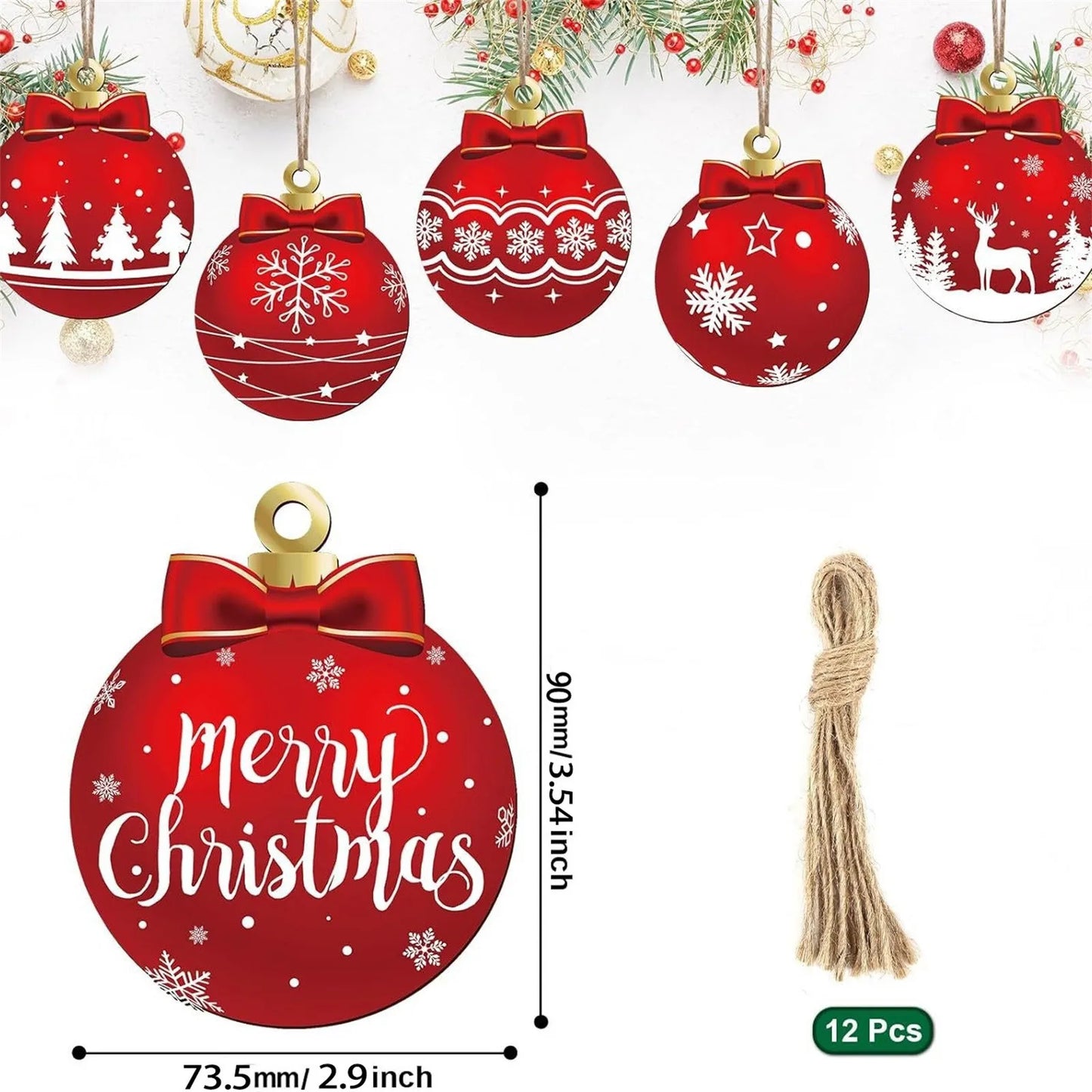 12pcs Sturdy And Durable Hangable Christmas Wooden Ornament Suitable For Decorating Christmas Trees Fireplaces And Doors Good Vibrations