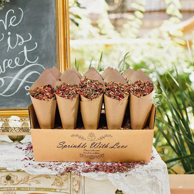 Kraft Paper Wedding Tray Confetti Cone Stand Box Tray Rustic Wedding Decoration Wedding Confetti Cones Wedding Cones Set supply Good Vibrations