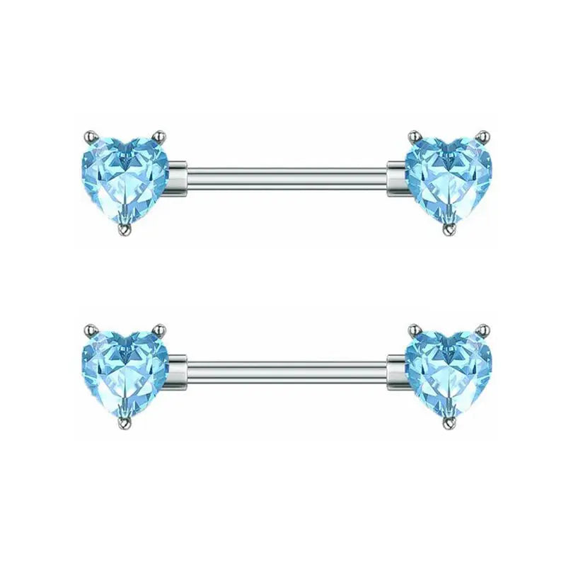 G23titan 2pcs Double Heart Zircon Nipple Rings 14G Titanium Or Steel Barbell Women Nipple Piercing Summer Jewelry Sexy Accessory Good Vibrations Adult Super Store