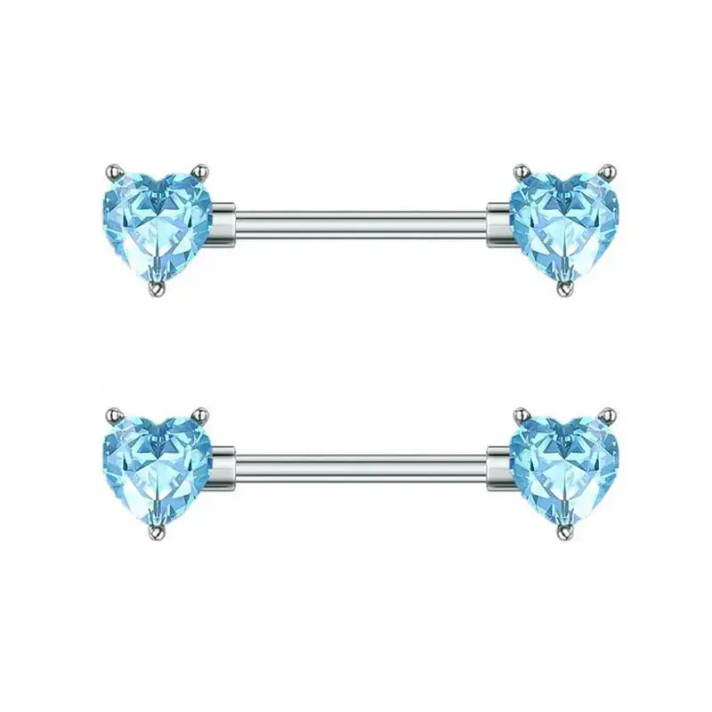 G23titan 2pcs Double Heart Zircon Nipple Rings 14G Titanium Or Steel Barbell Women Nipple Piercing Summer Jewelry Sexy Accessory Good Vibrations Adult Super Store
