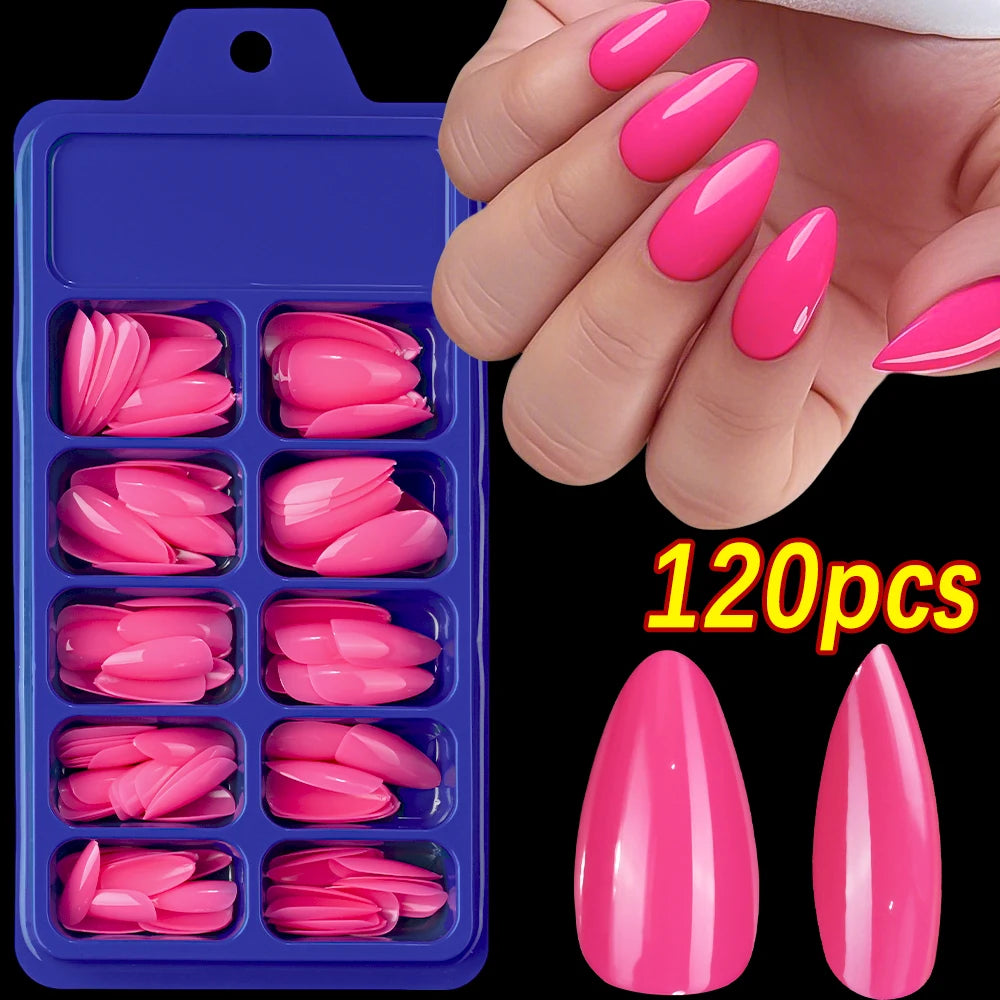 120pcs Pink French Tip Press-On Nails Medium Length Square Shape With Glossy Finish False Nails Full Cover Pre-Shaped Fake Nails Good Vibrations