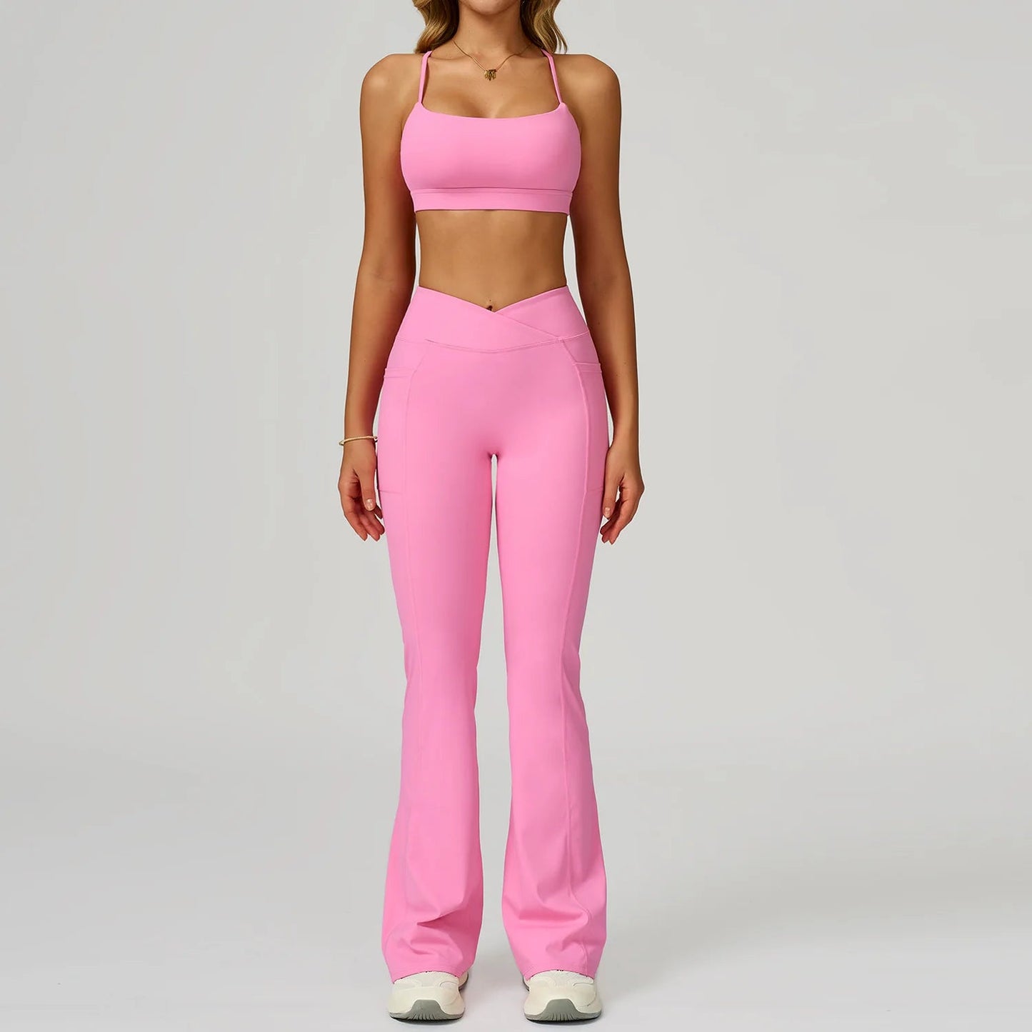 2 Pieces Yoga Set Women Tracksuits Sport Bras Workout Tops Yoga Clothes Fitness Leggings Flared Pant Gym Set Seamless Yoga Suit Good Vibrations