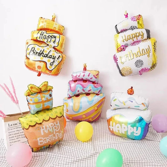 Happy Birthday Cake Aluminum Film Balloons Photo Props Supply Children Baby Birthday Party Decoration Sweet Photos Taking Ballon Good Vibrations