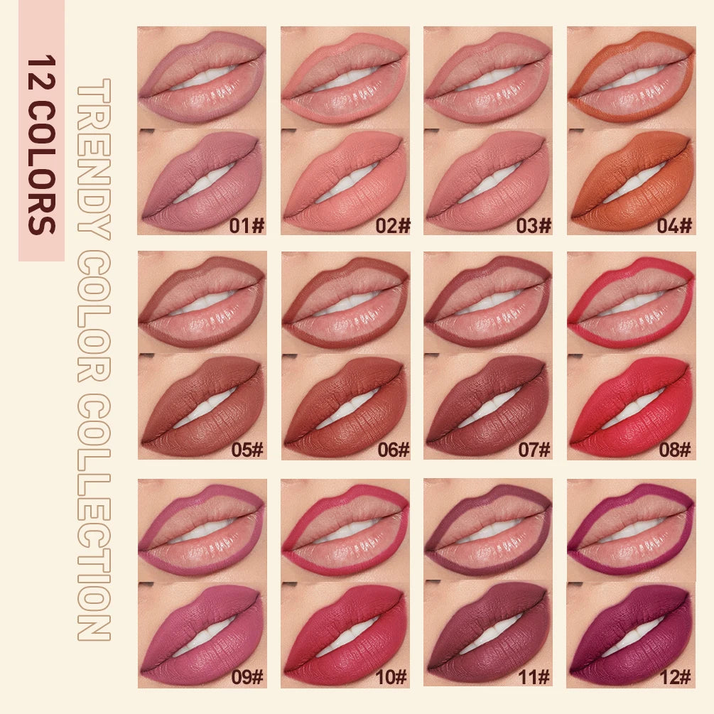QIBEST Matte Nude Lipstick Pen Long Lasting Lipliner Lip Pencil Waterproof Lip Liner Contour Sexy Red Lip Makeup Set For Women Good Vibrations