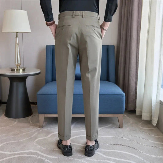 Men Suit Pants 2025 Elastic Slim Fit Formal Dress Pants Solid Casual White Trousers Pantalon Homme Wedding Party Men Clothing Good Vibrations