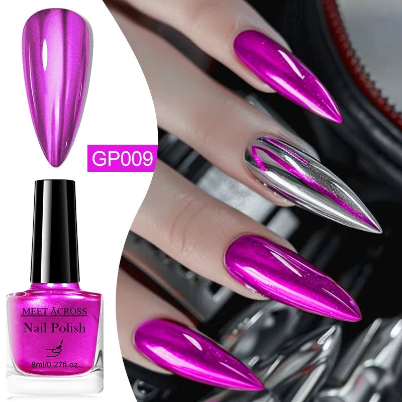 8ml Metallic Nail Polish Mirror Effect Fast Drying Long-Lasting Nails Art Polish DIY No Need Lamp Cure Manicure Nail Supplies Good Vibrations