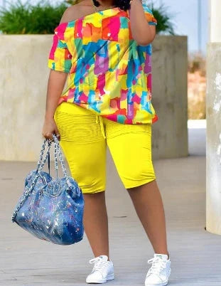 Short Sleeve T-shirts and Shorts Two Piece Sets Streetwear Printing Half Pants Suits for Female 2024 Spring and Summer New Good Vibrations