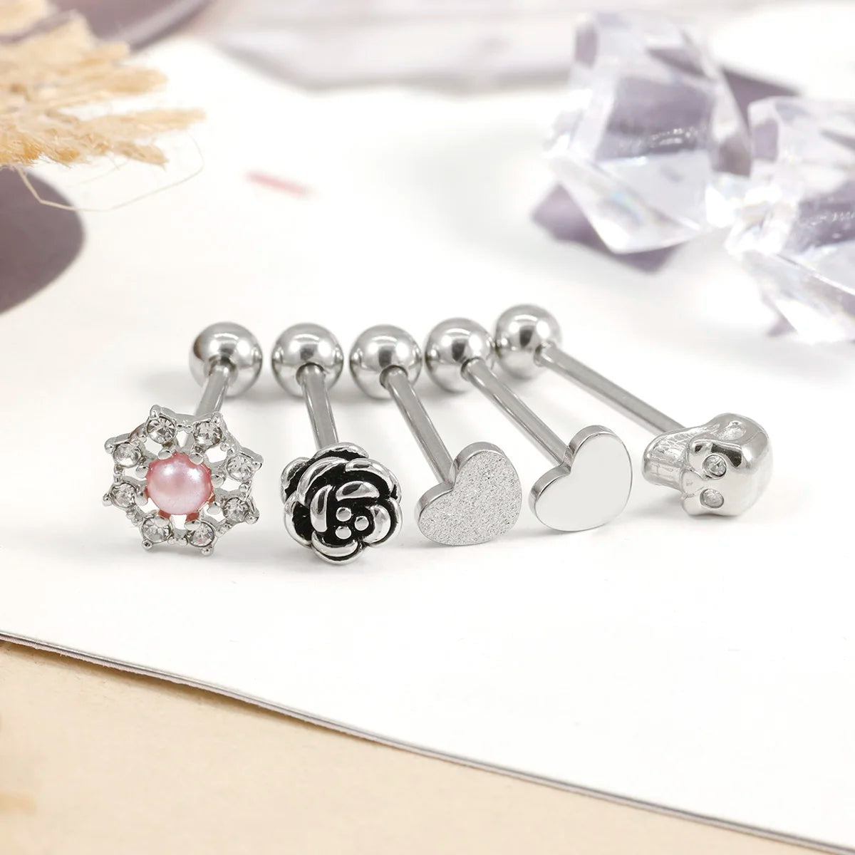 14G Stainless Steel Tongue Rings Straight Barbells Heart Shape Skull Shape Rose Shape Tongue Piercing Jewelry Good Vibrations Adult Super Store