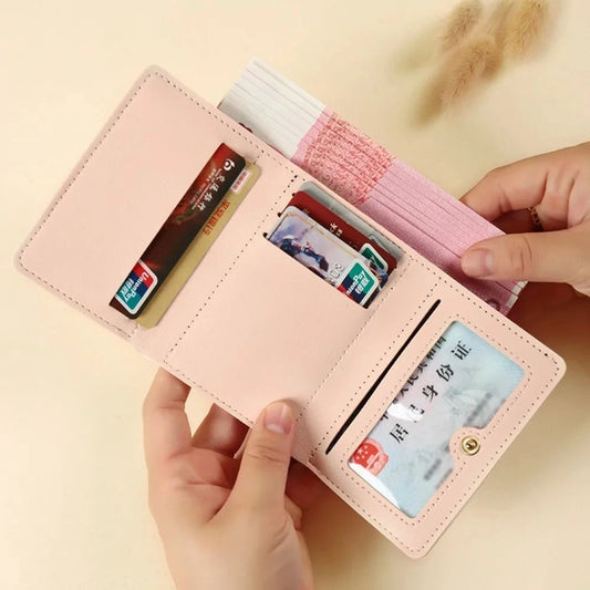 Cute Korean Style Wallet Women Sweet Pink Color Floral Bow Purse Card Wallet for Girl Portable Travel Cash Coin Photocard Bag Good Vibrations