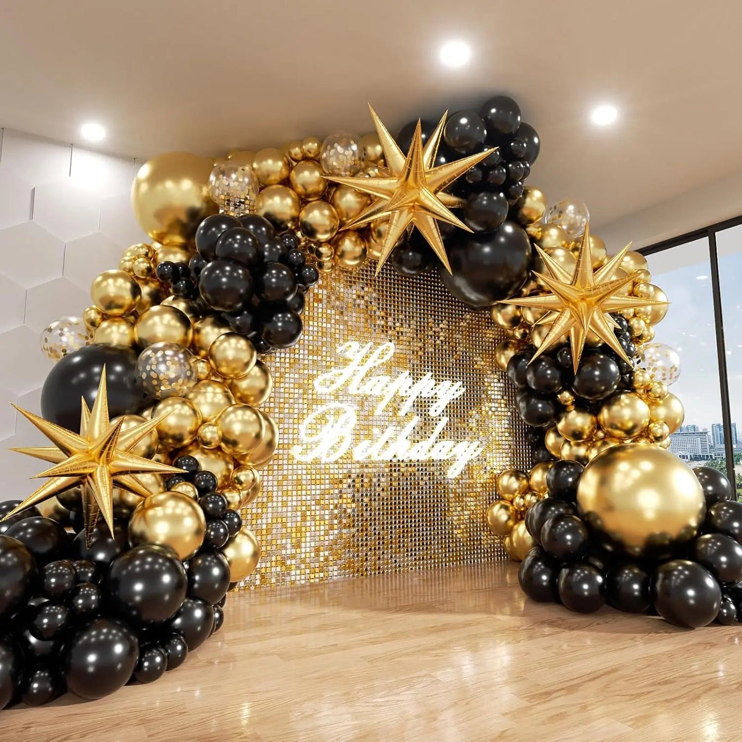 Blue White Metallic Balloons Garland Kit Gold Confetti Balloon Arch for Baby Shower Birthday Graduation Wedding Party Decoration Good Vibrations