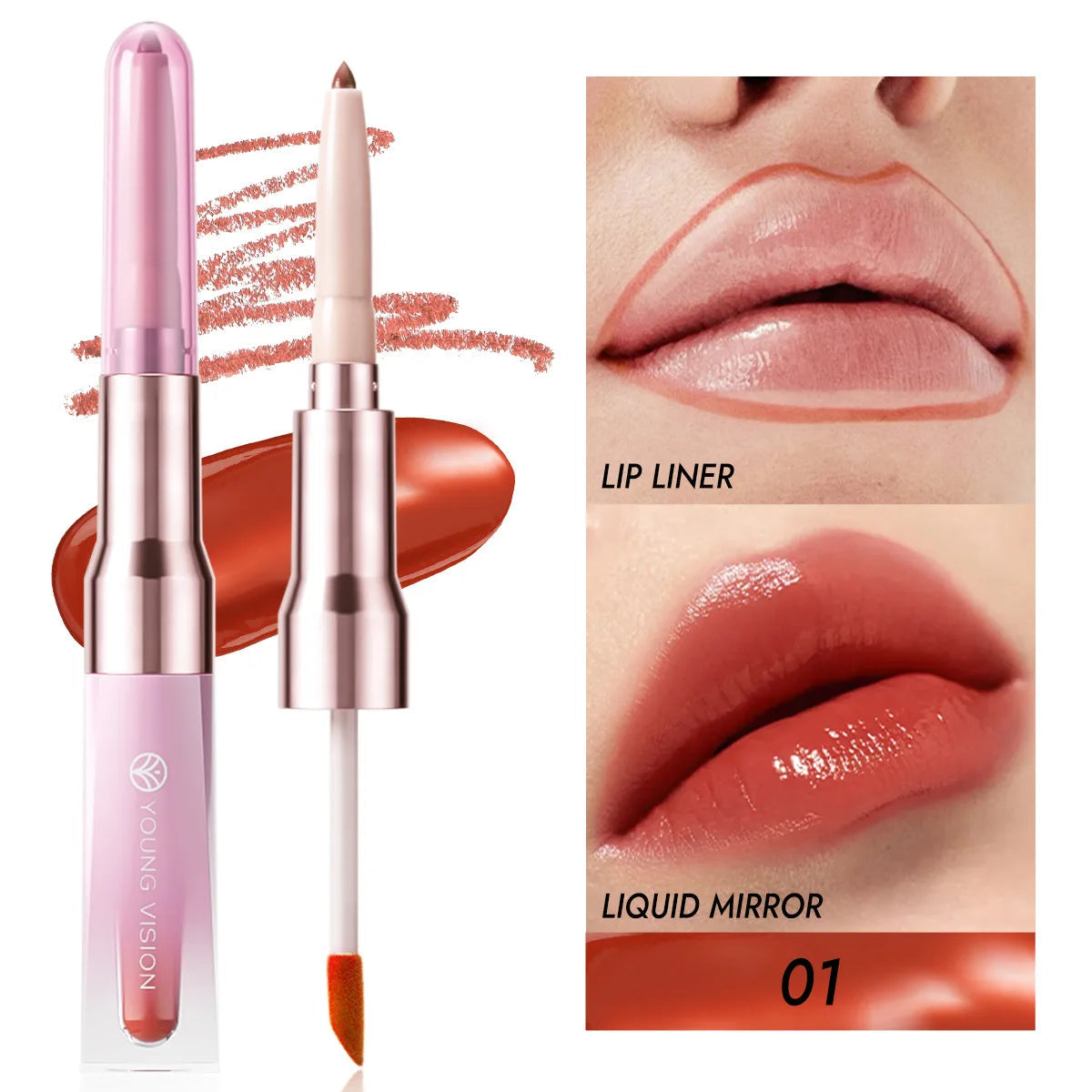 YOUNG VISION 6 Color Double-ended Lip Liner and Lip Gloss Shaping Waterproof to Create Beautiful Lip Makeup Good Vibrations