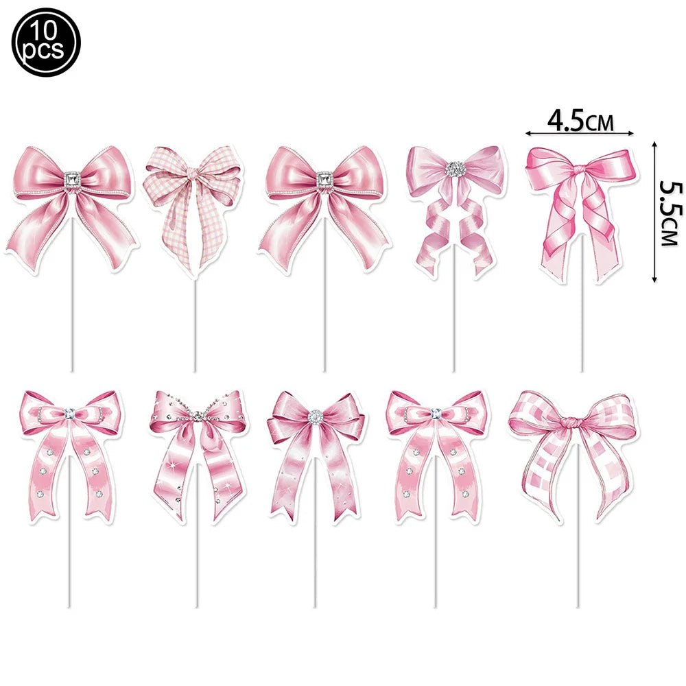 Pink Bow Birthday Cake Toppers for Girl Paper Bowknot Cake Decorations Princess Cake Toppers Wedding Birthday Party Supplies Good Vibrations
