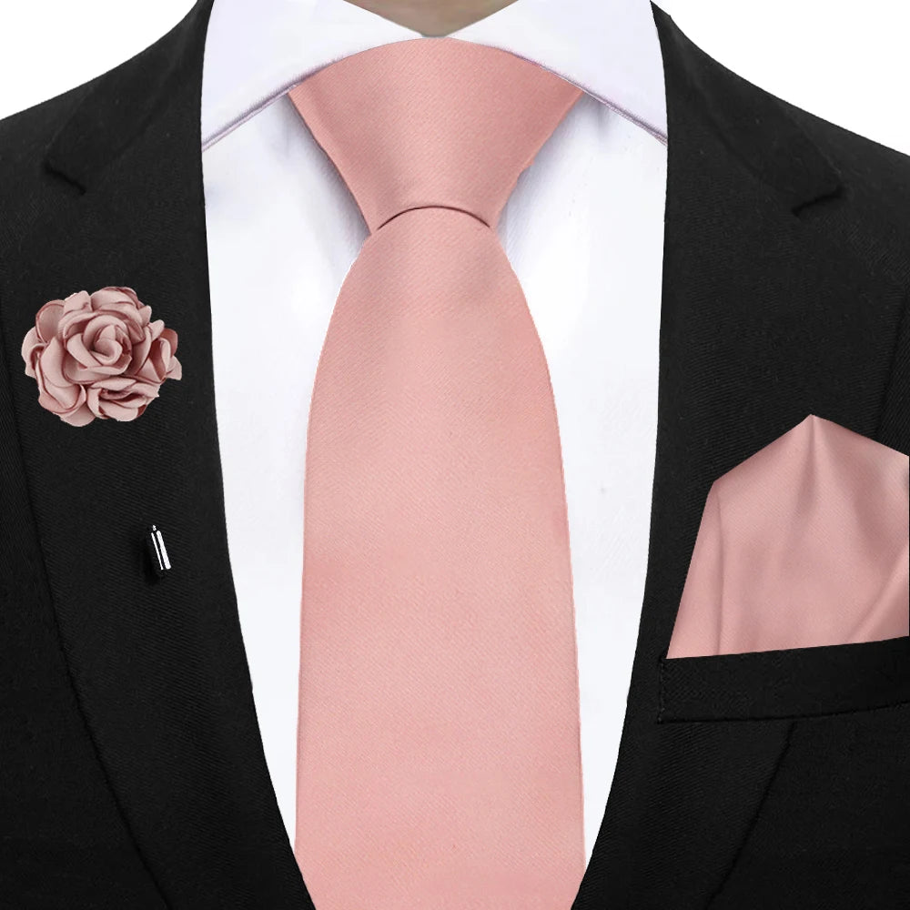 Mens Ties Set Sage Green Pink Grey Brown NeckTie Pocket Square Brooch Wedding Tie Suit Accessories Fit Group Holiday Party