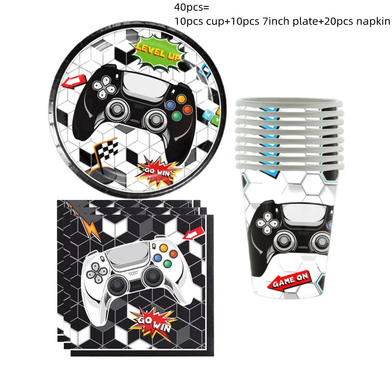 Video Game Party Supplies Set Birthday Decorations Happy Birthday Gaming Backdrop Game On Table Covers Gamer Banner Balloons Good Vibrations