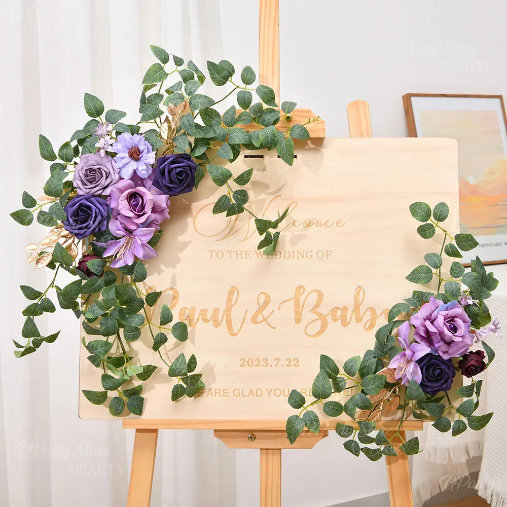 2pcs Wedding Arch Flowers Artificial Flowers Floral Garland for Bridal Shower Ceremony Welcome Sign Backdrop Stand Decorations Good Vibrations