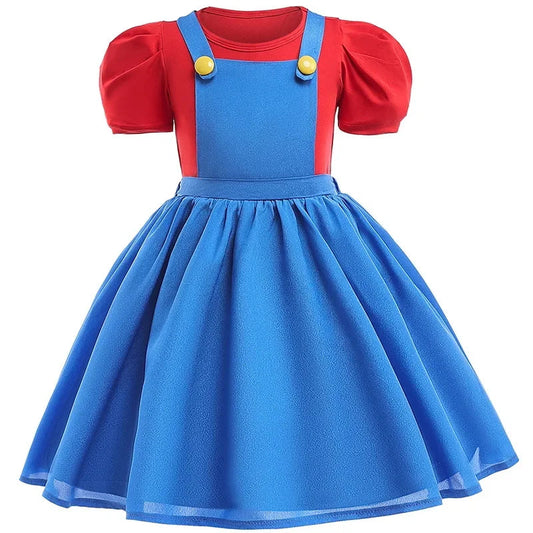 Halloween Costume Sets For Children Cartoon Bros Cosplay Dress+Top+Hat+Fake Beard Birthday Girls Party Dresses Carnival Clothing Good Vibrations