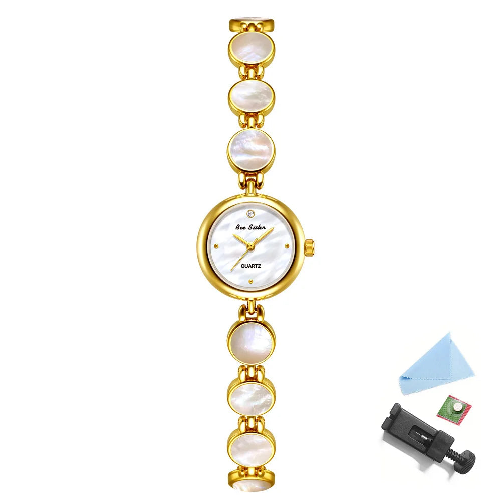 Watches For Woman Elegant Vintage Black Gold Shell Bracelet Ladies Small Dial Oval Quartz Dress Watch Good Vibrations
