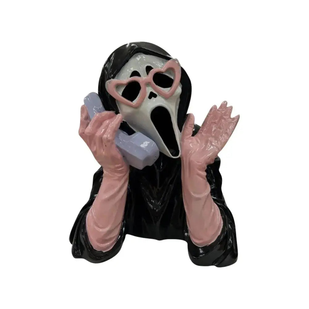 Pink Halloween Ghost Figurine Resin Spooky Screaming Face Ghost Statue Hand-Painted Luminous Glowing Ghost Ornament Good Vibrations