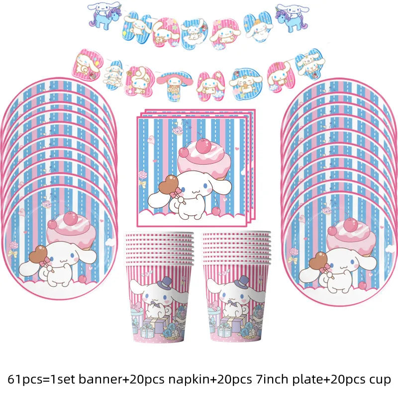 Cinnamorolls Birthday Party Decoration Tableware Set Balloons Cup Plate Banner for Kids Party Favors Baby Shower Supplies Good Vibrations