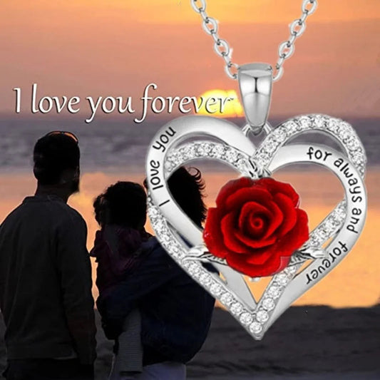 Fashion Women Heart Rose Necklace Cross Heart Bow Pendant Engagement Necklace for Women Flower Jewelry Birthday Anniversary Gift Good Vibrations