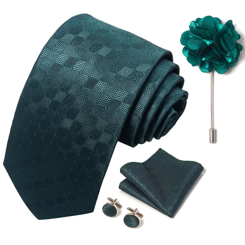 Luxury Mens Ties Floral Black Gold Ties Paisley NeckTie Pocket Square Cufflinks Brooch Set Men's Wedding Party Tie Good Vibrations