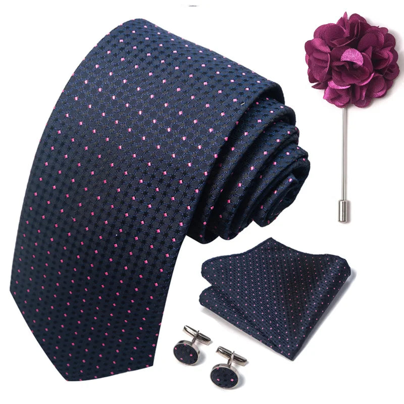 Luxury Mens Ties Floral Black Gold Ties Paisley NeckTie Pocket Square Cufflinks Brooch Set Men's Wedding Party Tie Good Vibrations