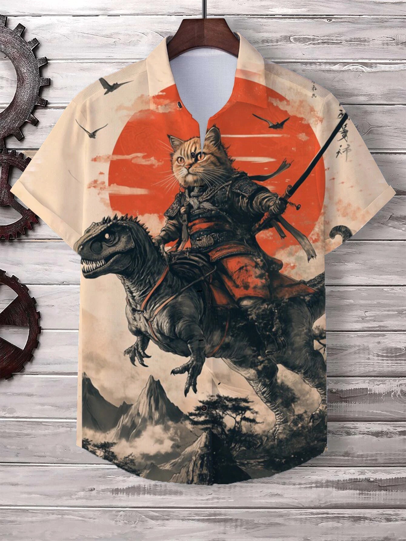 Men's Cat Graphics Shirts Short Sleeved Button Down Lapel Shirt For Summer Oversized Tops Vacation Casual Hawaiian Shirts Good Vibrations