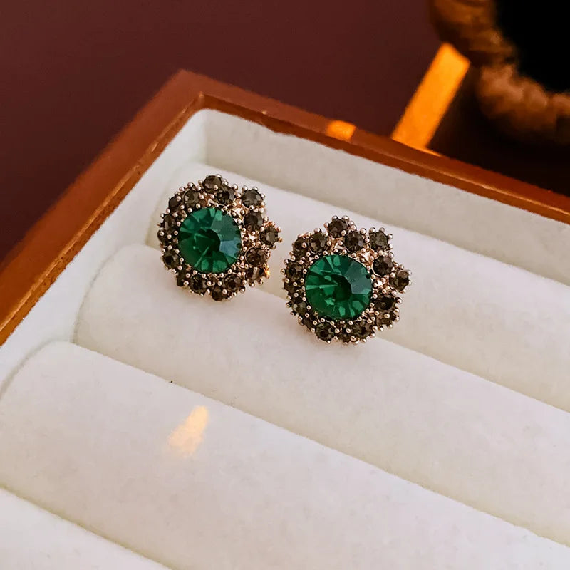 Rhinestone Green Circle Flower Necklace for Women Medieval Vintage Bracelet French Luxury Dainty Earrings Jewelry Sets Wholesale Good Vibrations Adult Super Store
