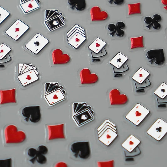 Poker Playing Card Nail Art Stickers 5D Embossed Nail Decoration DIY for Manicure Poker Suit Design Decals Self-Adhesive Supply Good Vibrations
