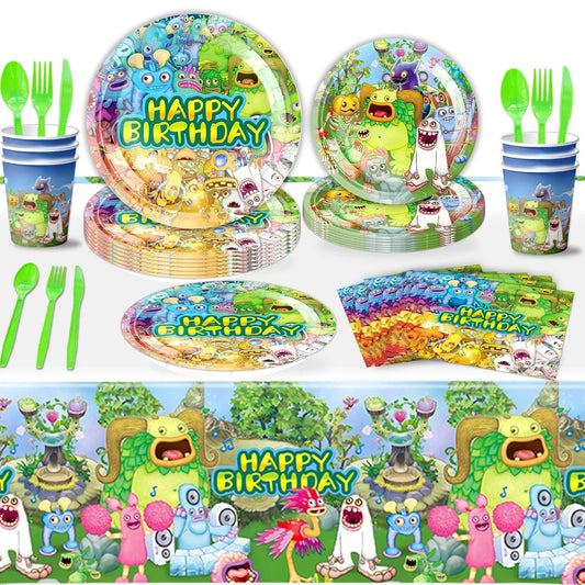 My Singing Game Monsters Birthday Party Decoration Balloons Backdrop Banner Cake Topper Baby Shower Party Supplies Tableware Good Vibrations