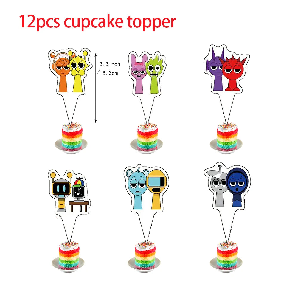 Incredibox Sprunki Birthday Party Decoration Balloon Tableware Backdrop Cake Topper Split Sales Sprunki Birthday Party Supplies Good Vibrations