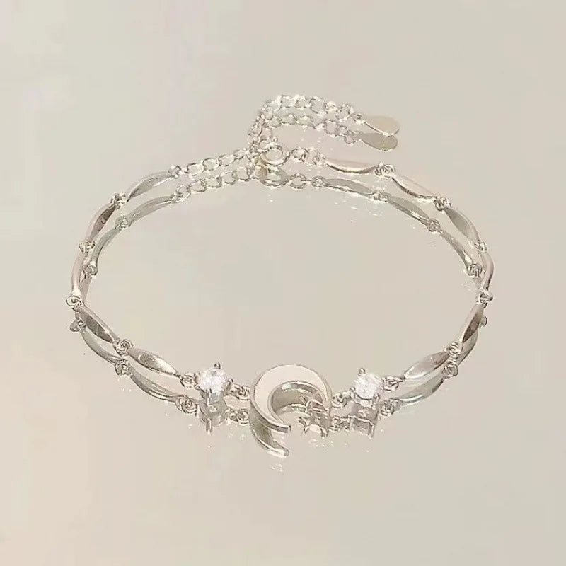 Elegant Crystal Flowers Bracelet For Women Y2K Sweet Girls Moon Cherry Blossom Bow Zircon Bracelets Luxury Designer Jewelry Gift Good Vibrations