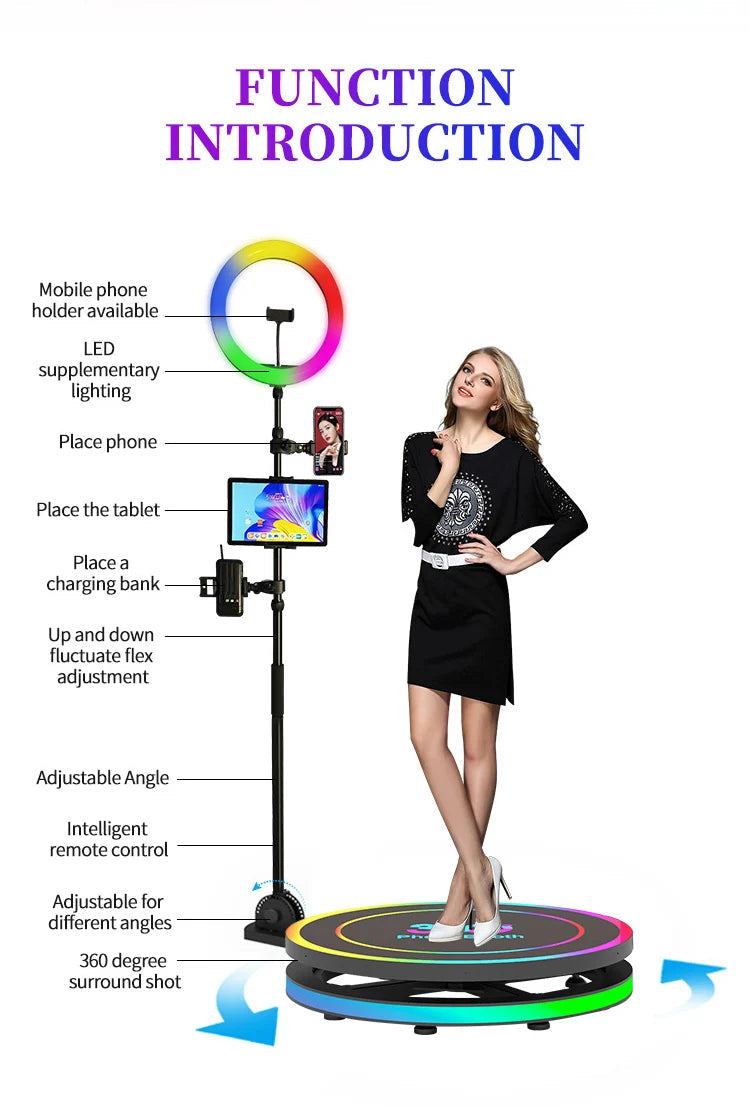 High Quality Rotating Photo Booth Video Camera Portable 360 Degree Photo Booth for Wedding Party Good Vibrations