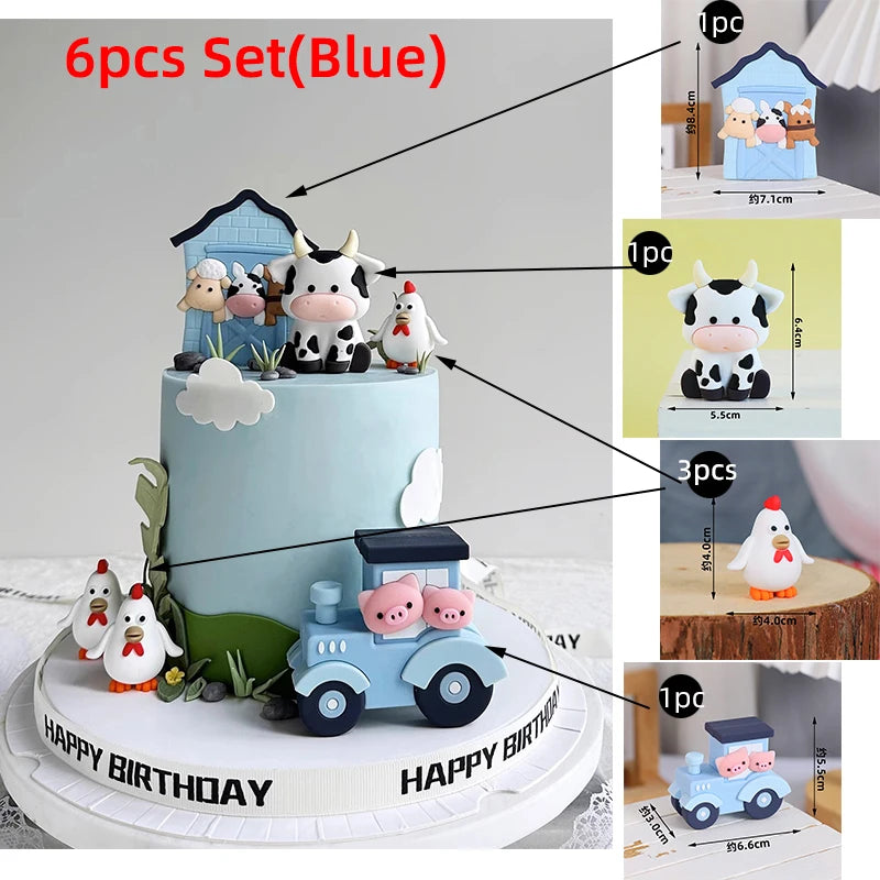 Farm Series Cake Topper Lambs Ponies Piglets Chickens Ducks Haystacks for Children's One Year Old Birthday Party Cake Decoration Good Vibrations