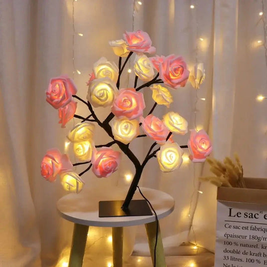 24LED Table Lamp Rose Flower Tree USB Night Lights Christmas Decoration Gift for Kids Room Rose Flower Lighting Home Decoration Good Vibrations