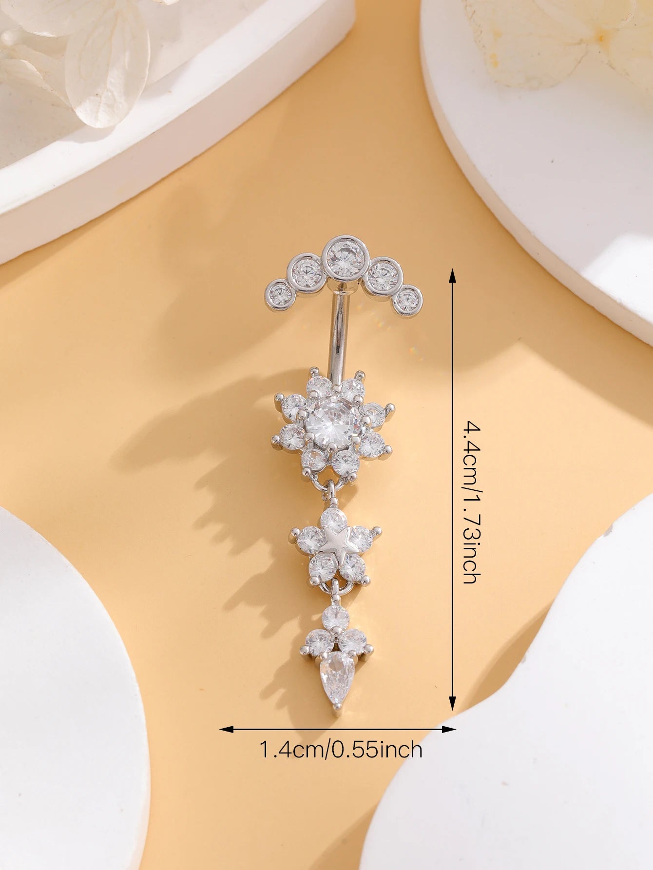 Gold Color Stainless Steel Belly Button Ring Long Dangled Flower CZ Crystal Navel Belly Piercing Rings for Women Sexy Jewelry Good Vibrations Adult Super Store