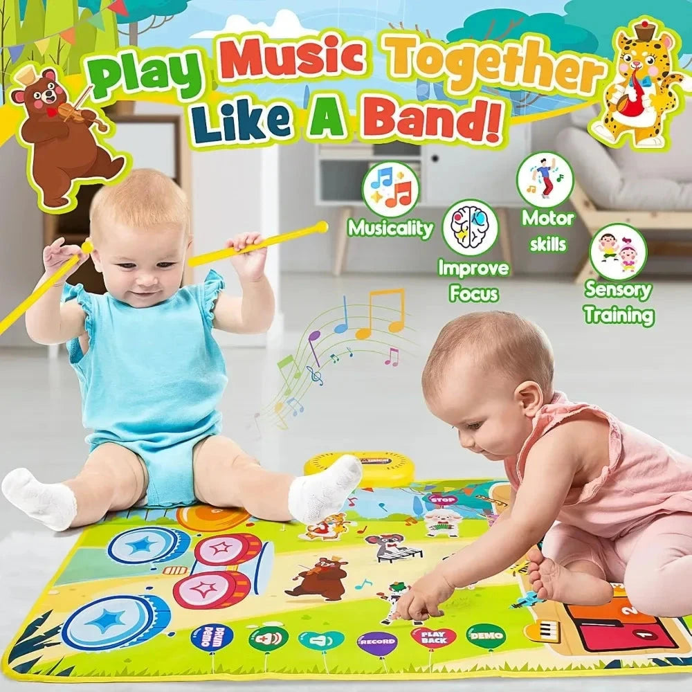 Education Dance Mat Toy for Kids ,3 in 1 Animal Musical Mat Toys,Music Playmats with 2 Sticks for Girls Piano Drum Birthday Gift Good Vibrations