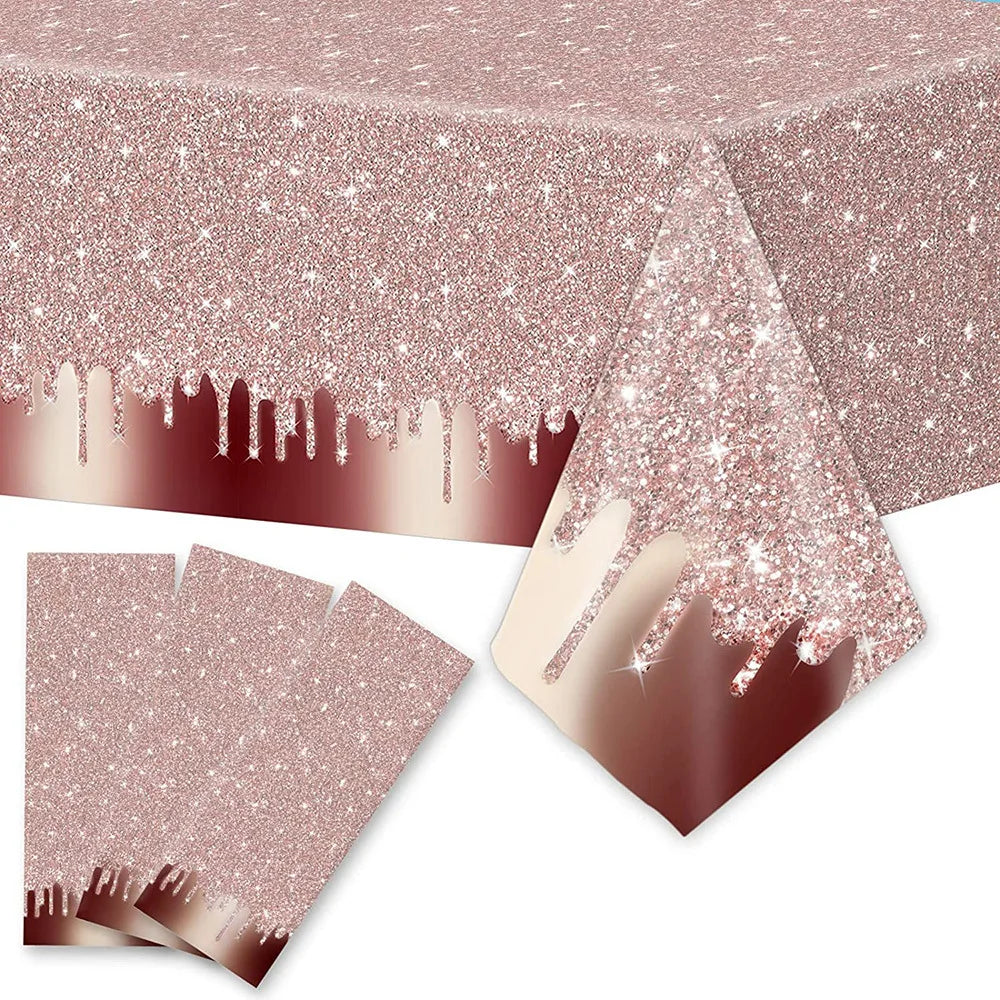 Pink Rose Gold Wedding Party Supplies Tablecloth for Kid Disposable Table Cover Favor Cartoon Story Birthday Festival Decoration Good Vibrations