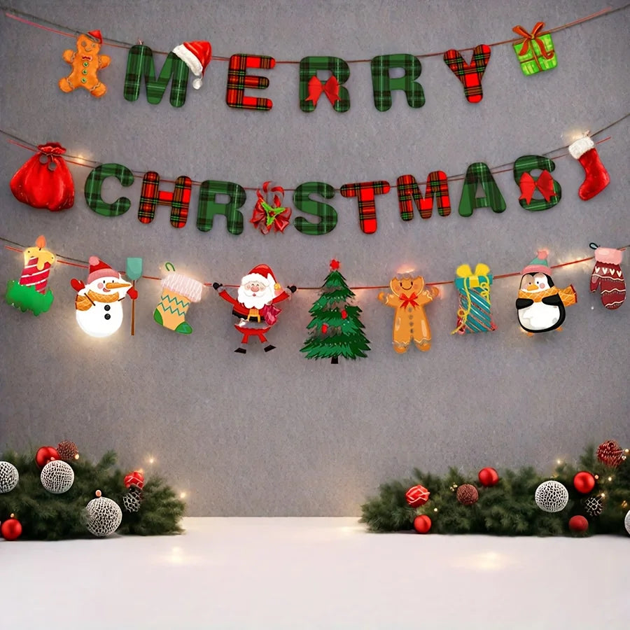 1 Set Christmas Party Decoration-Merry Christmas Banner and Holiday Background Decorations,Festive Hanging Ornaments for Home. Good Vibrations