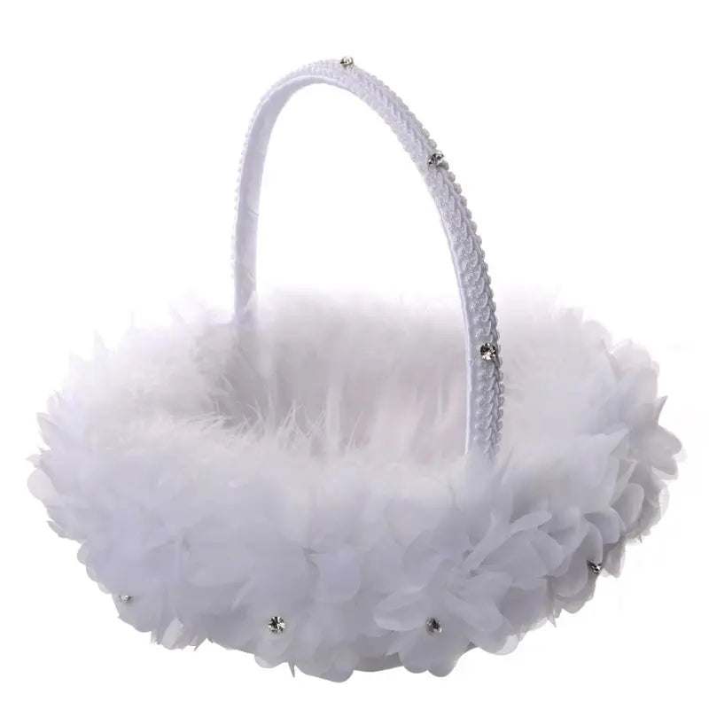 Flower Girl Baskets The Fabric Lace Decoration Cute Handle Flower Girl Basket White Flower Basket for Wedding Decoration Good Vibrations
