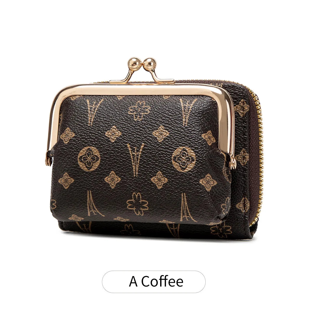 Women's Wallet Fashion Print Short Coin Purse Retro Multi-function Accordion Card Holder Money Clip with Wristband and Kiss Lock Good Vibrations