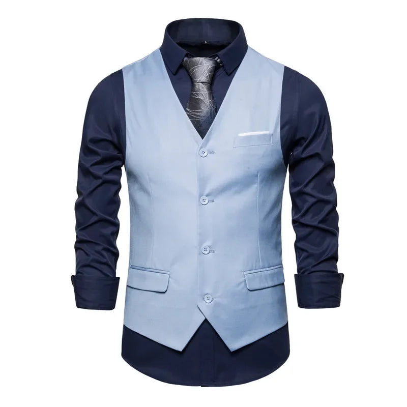 Blue Suit Vest, Men's Business Sleeveless Vests Jacket, Asian size S-6XL, Wedding Party Waistcoat, Red Purple Black Gray Good Vibrations