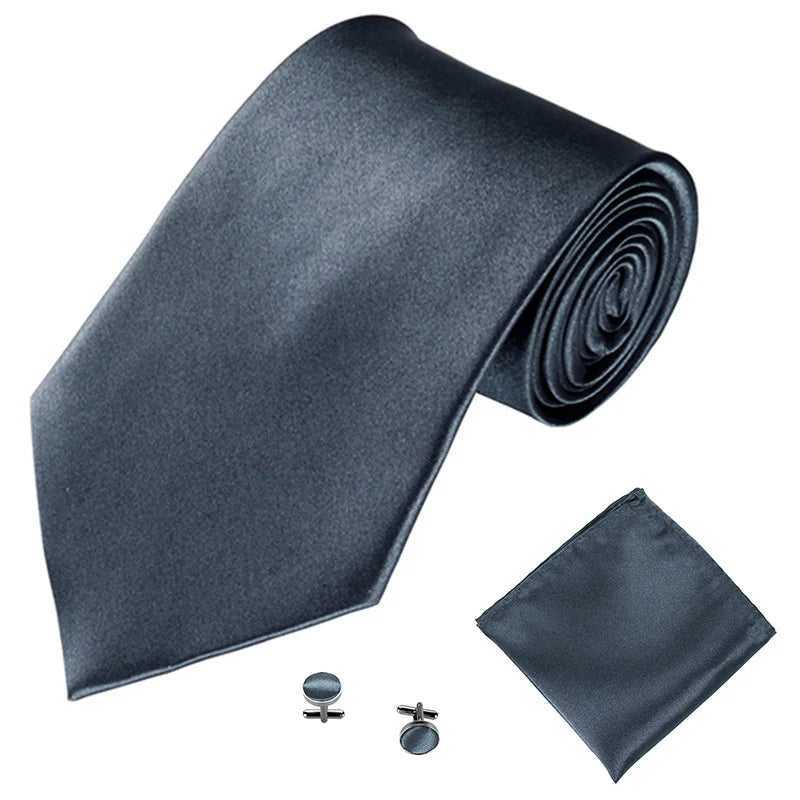 Fashion Men Women Tie Set 10CM 4'' Wedding Accessories Black White Red Blue Gray Yellow Pink Purple Cufflinks Hanky Necktie Sets Good Vibrations