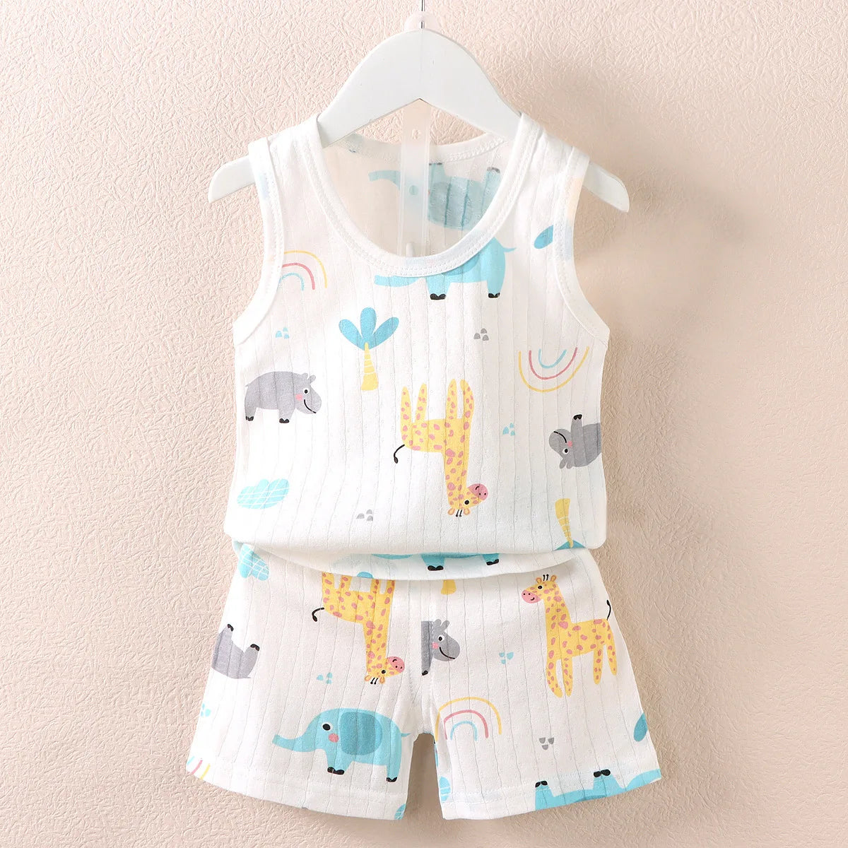 Children's Clothing Print Sleeveless Tops Shorts Cute Breathable Kids Summer Vest Shorts Set Tank Top for Baby Clothing Children Good Vibrations
