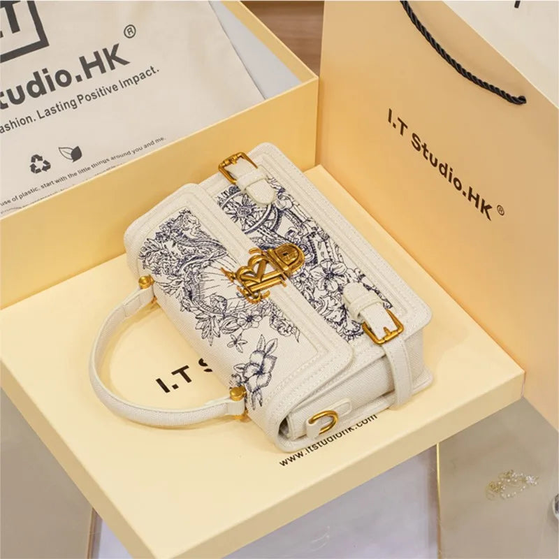 Women's handbag, handbag, women's 2024 new high-end texture summer designer single shoulder crossbody embroidered square bag Good Vibrations