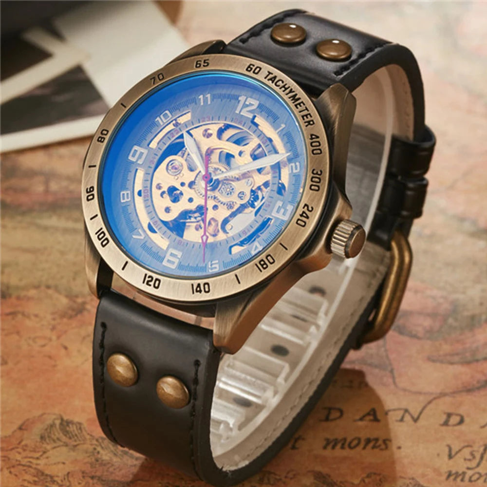 Wrist Watch For Men Waterproof Automatic Mechanical Watch Men's watch Retro montre homme with Genuine Leather relogio masculino Good Vibrations