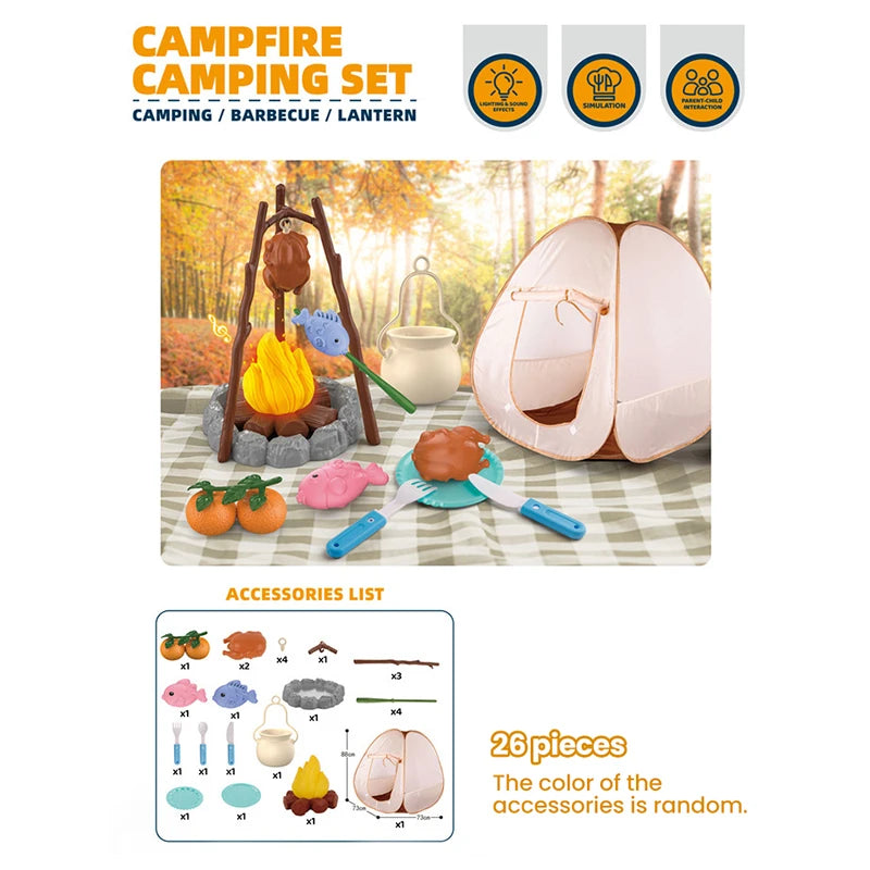 Kid Camping Tent Set Simulated Miniature Food Adventure Tool with Light Sound Outdoor Parent-Child Interactive Toy Girl Boy Gift Good Vibrations
