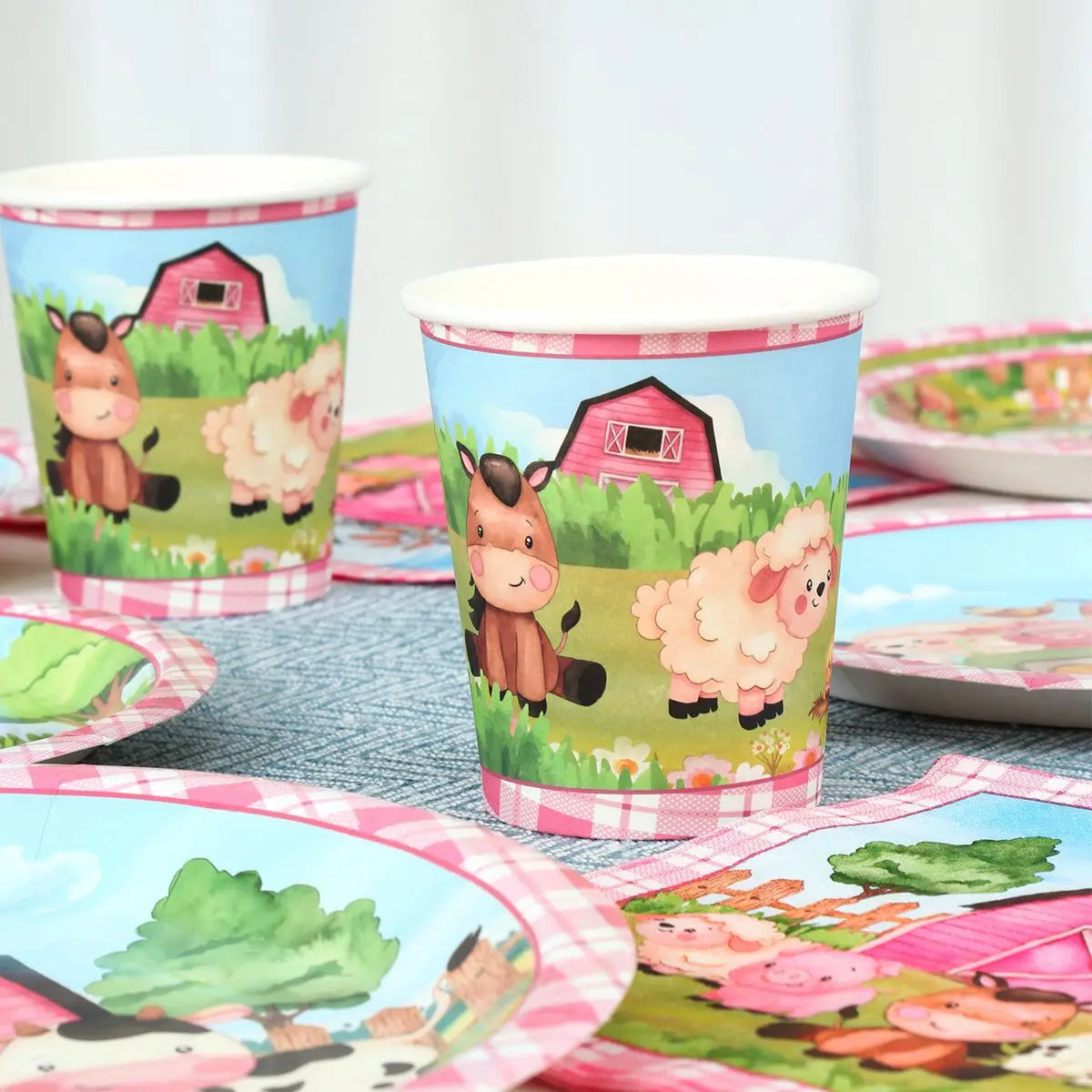 Pink Farm Party Birthday Decorations Disposable Tableware Paper Plates Cups Napkin Baby Shower Kids Girls Birthday Party Decor Good Vibrations