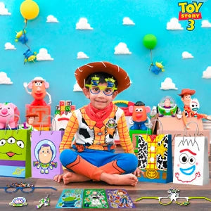 Cartoon Party Favors for Kids, 50pcs Cartoon Birthday Party Favors Set- Cartoon Goodie Bags Key Chains Stickers Photo Props etc Good Vibrations